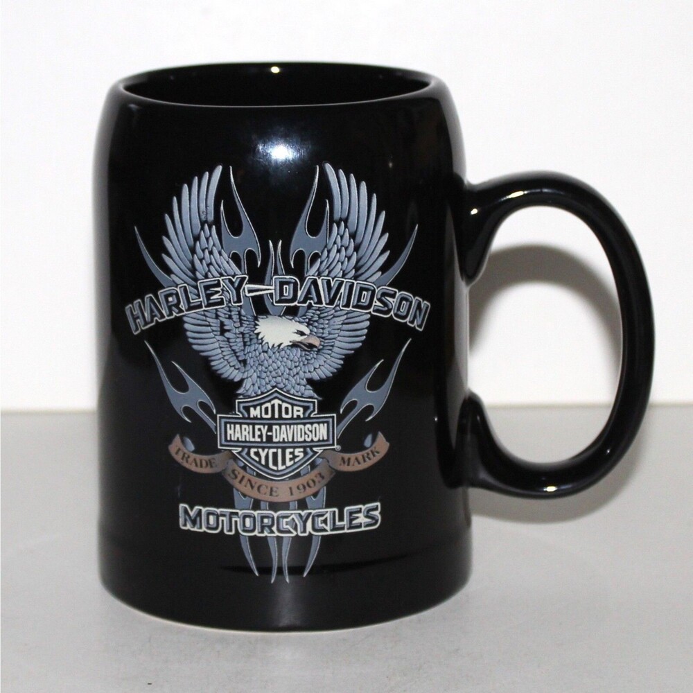 Harley Davidson black blue mug stein 2006 logo 16 oz ceramic HD biker motorbike